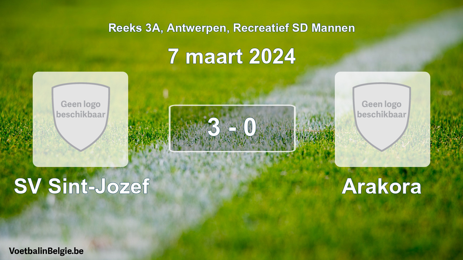 Gespeelde wedstrijd recreatiefvoetbal: SV Sint-Jozef - Arakora 3 - 0 (7 maart 2024)