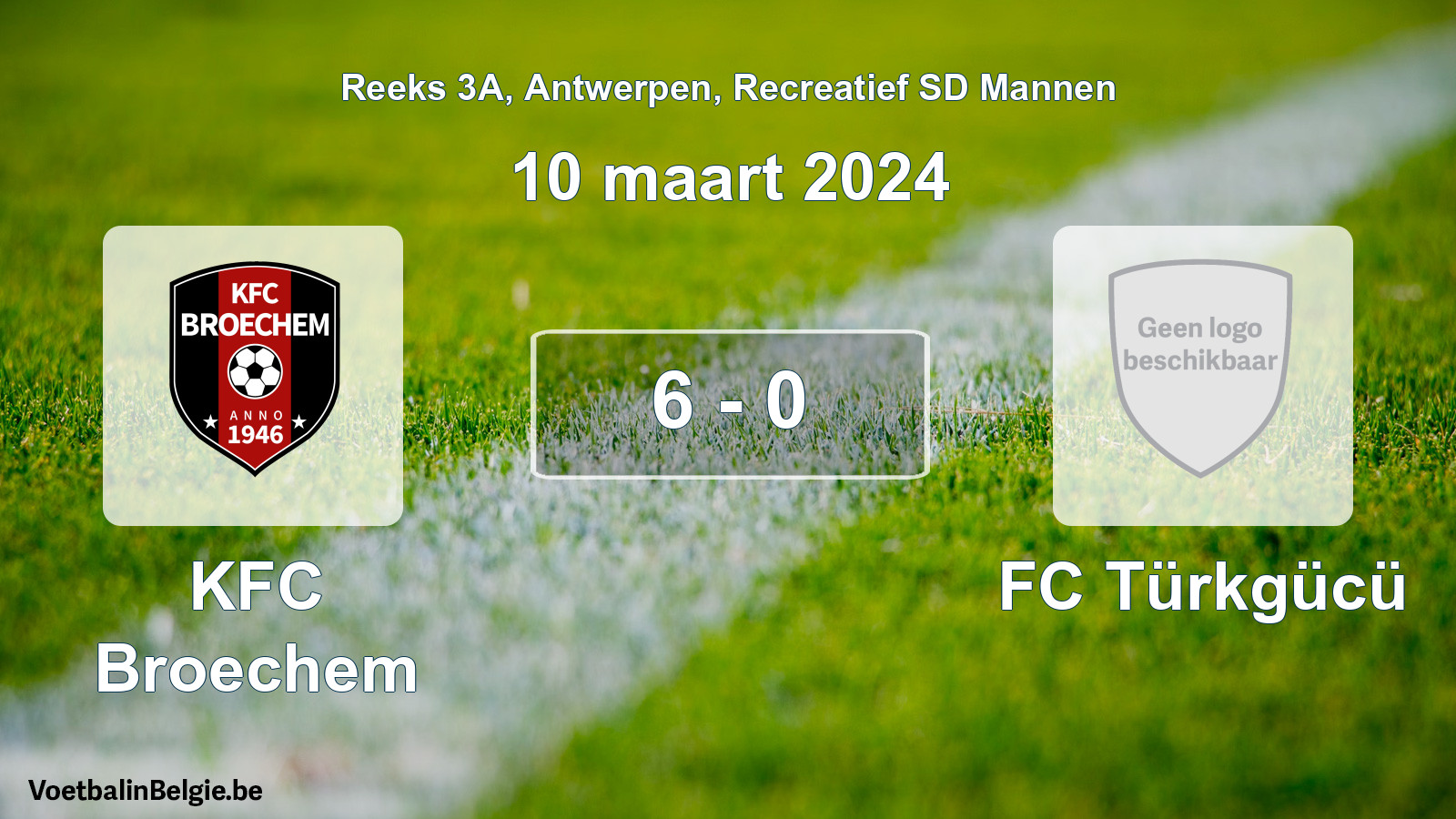 Gespeelde wedstrijd recreatiefvoetbal: KFC Broechem - FC Türkgücü 6 - 0 (10 maart 2024)