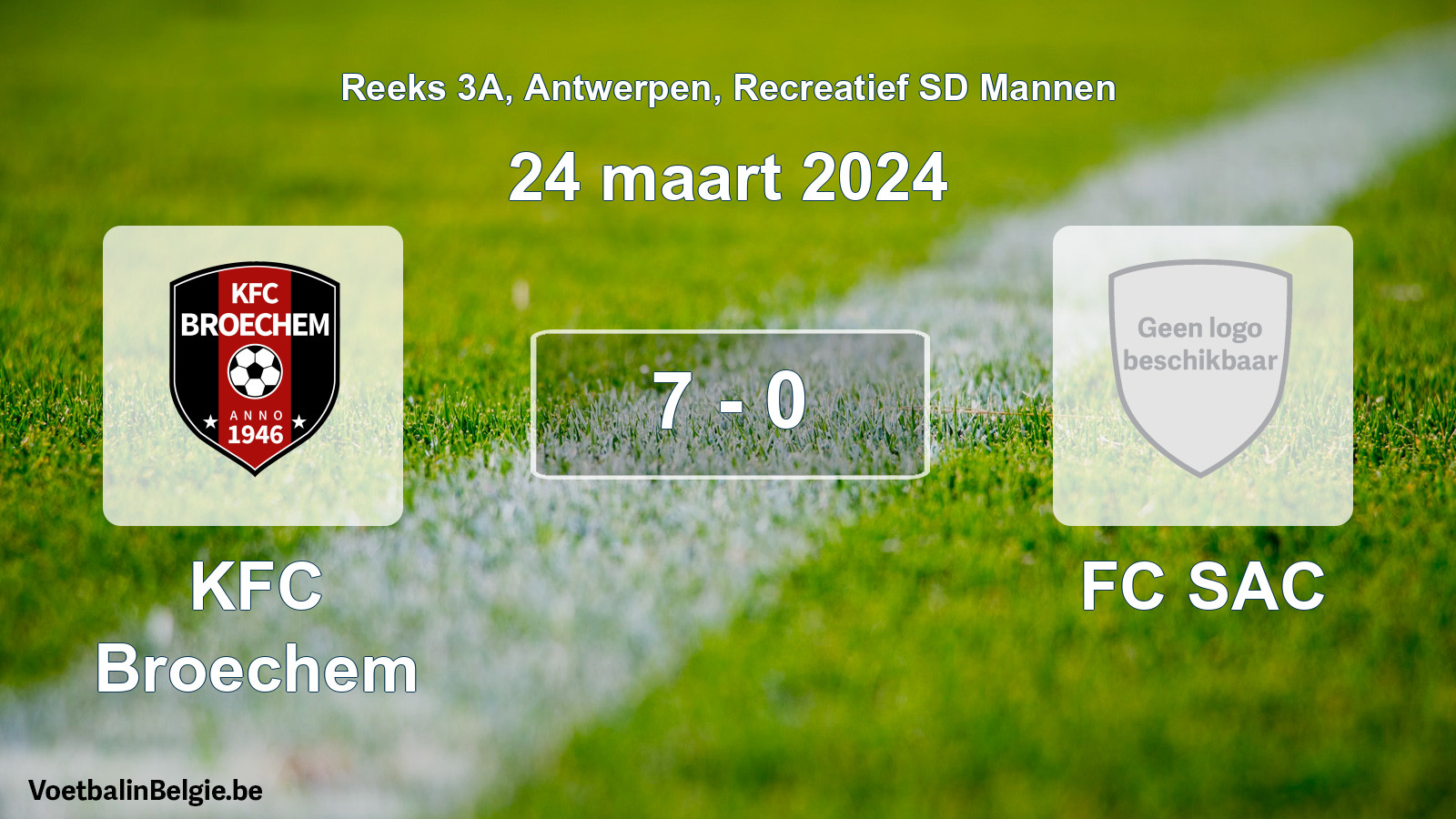 Gespeelde wedstrijd recreatiefvoetbal: KFC Broechem - FC SAC 7 - 0 (24 maart 2024)