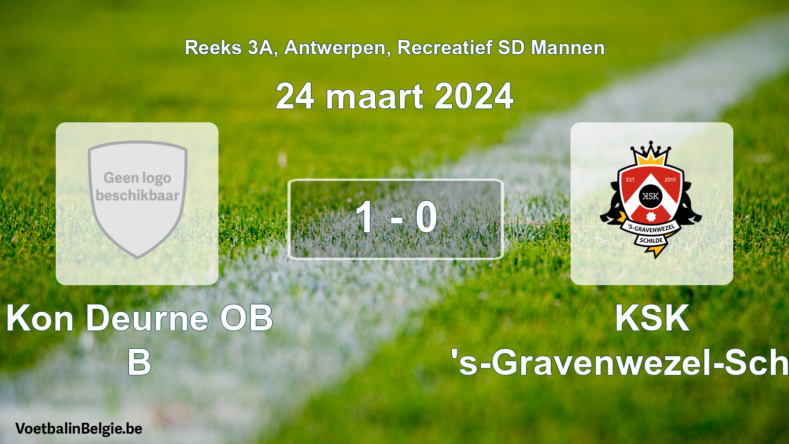 Gespeelde wedstrijd recreatiefvoetbal: Kon Deurne OB B - KSK 's-Gravenwezel-Schilde 1 - 0 (24 maart 2024)