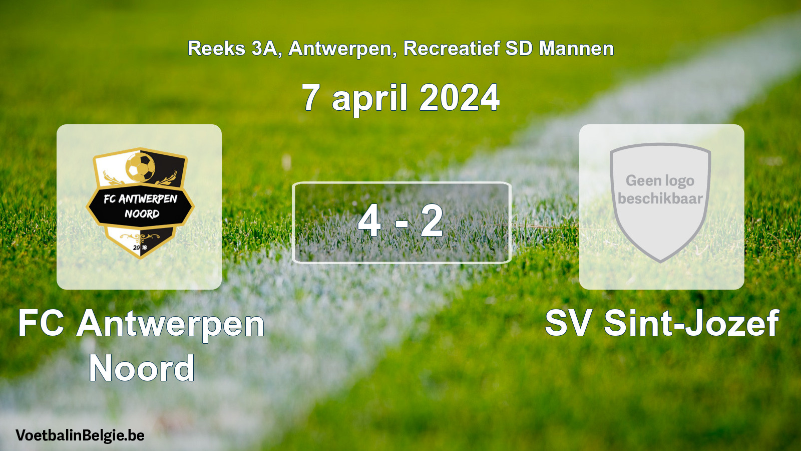 Gespeelde wedstrijd recreatiefvoetbal: FC Antwerpen Noord - SV Sint-Jozef 4 - 2 (7 april 2024)