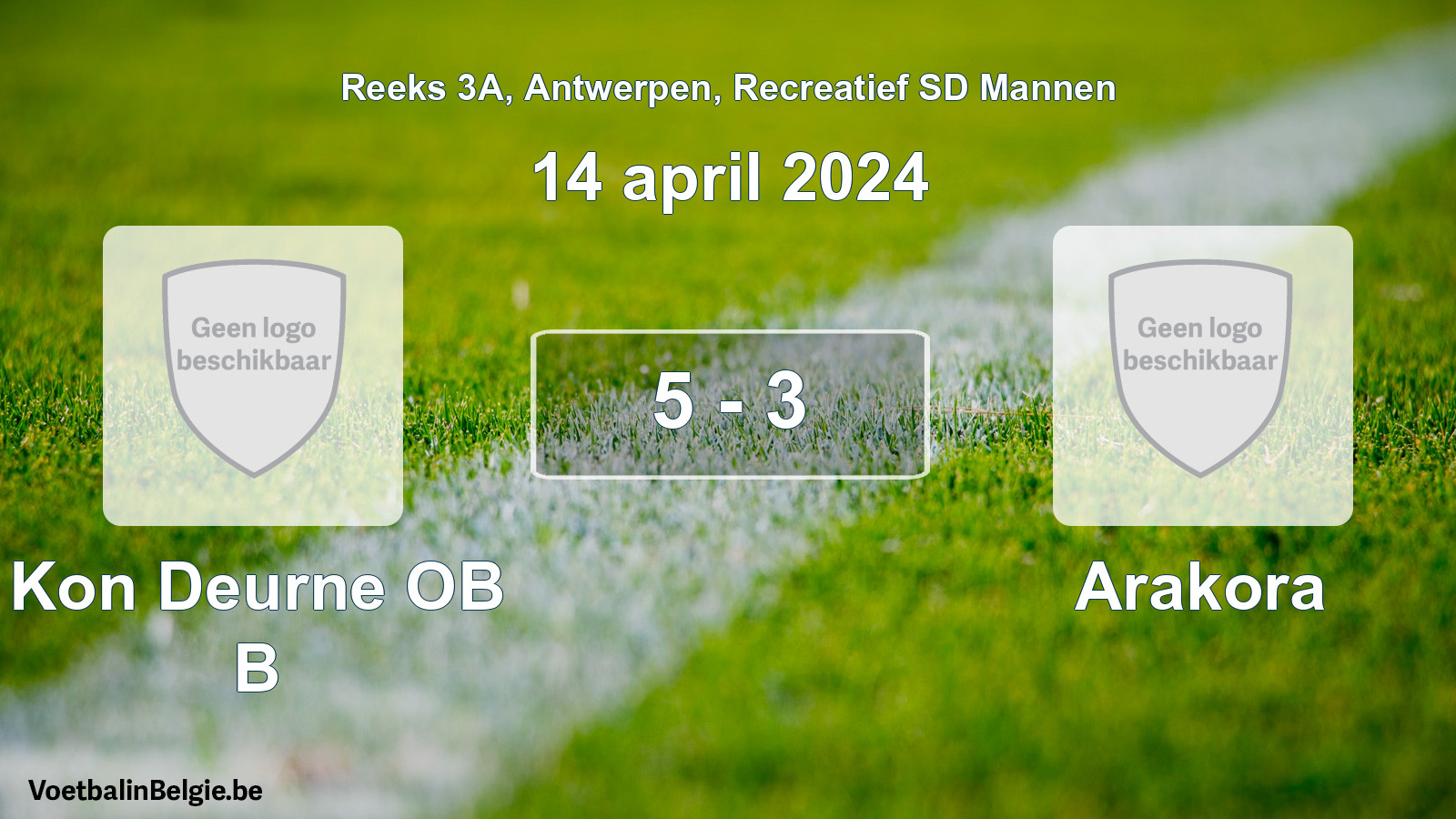Gespeelde wedstrijd recreatiefvoetbal: Kon Deurne OB B - Arakora 5 - 3 (14 april 2024)