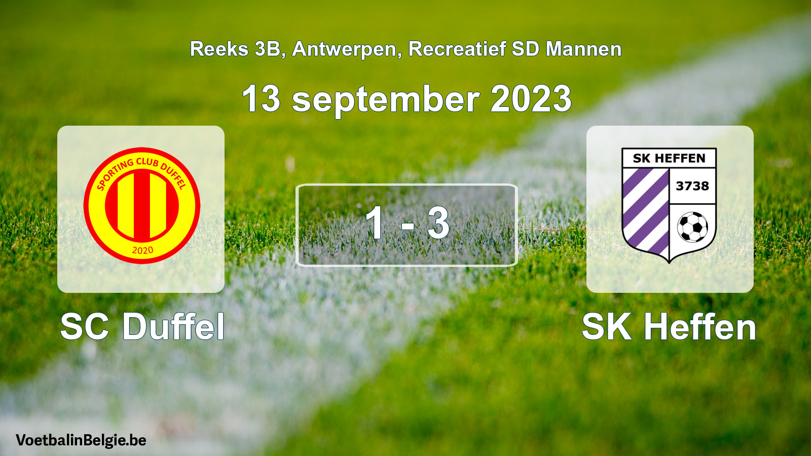 Gespeelde wedstrijd recreatiefvoetbal: SC Duffel - SK Heffen 1 - 3 (13 september 2023)