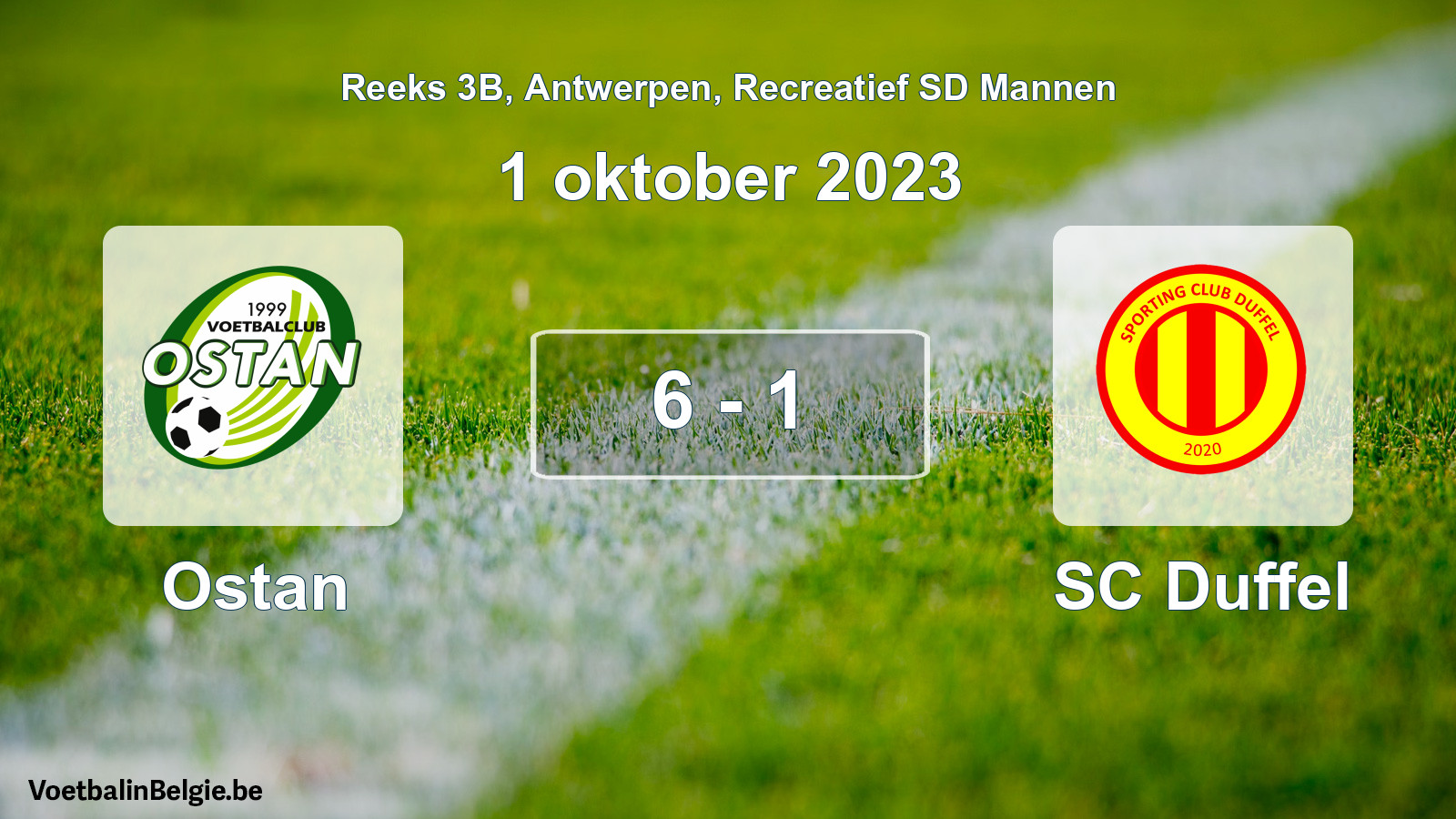 Played match recreational sd men football: Ostan - SC Duffel 6 - 1 (1 October 2023)