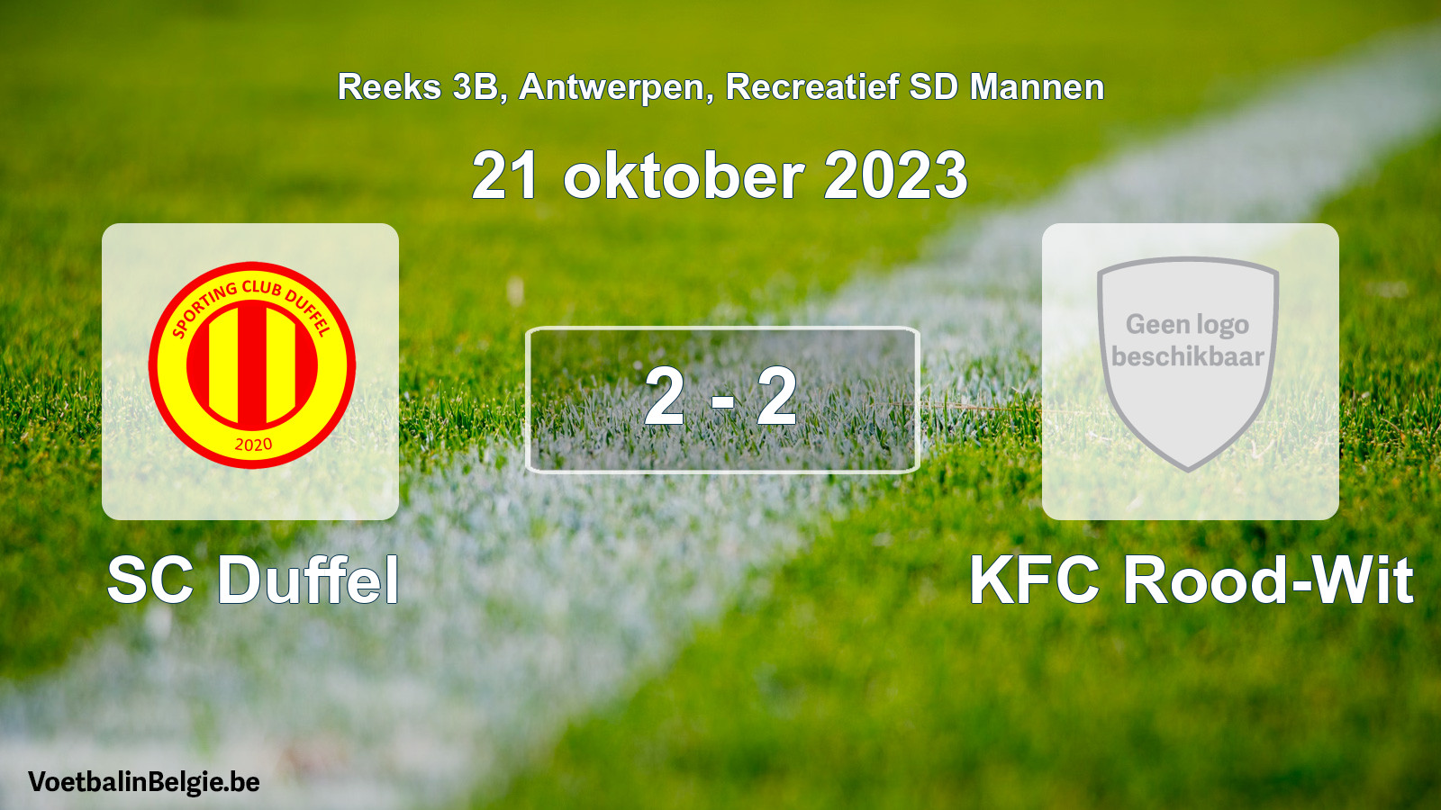 Gespeelde wedstrijd recreatiefvoetbal: SC Duffel - KFC Rood-Wit 2 - 2 (21 oktober 2023)