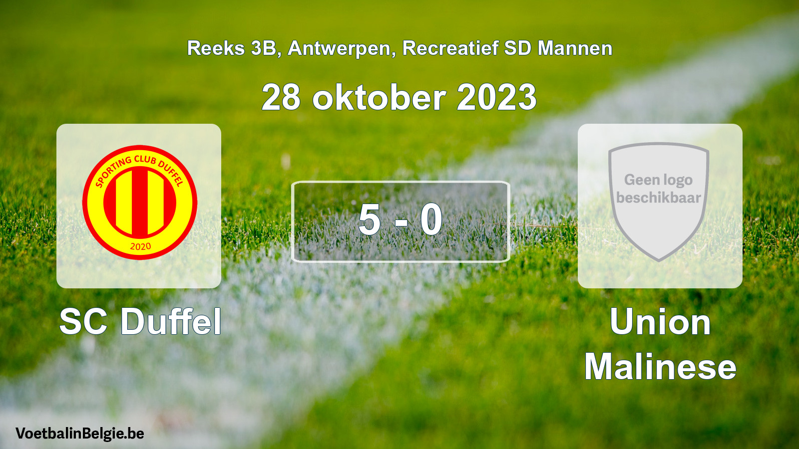 Gespeelde wedstrijd recreatiefvoetbal: SC Duffel - Union Malinese 5 - 0 (28 oktober 2023)