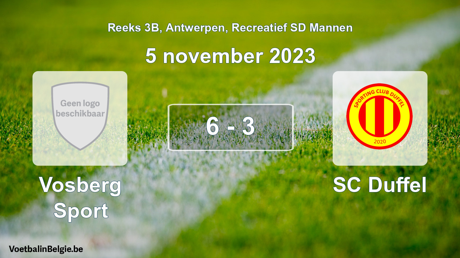 Gespeelde wedstrijd recreatiefvoetbal: Vosberg Sport - SC Duffel 6 - 3 (5 november 2023)