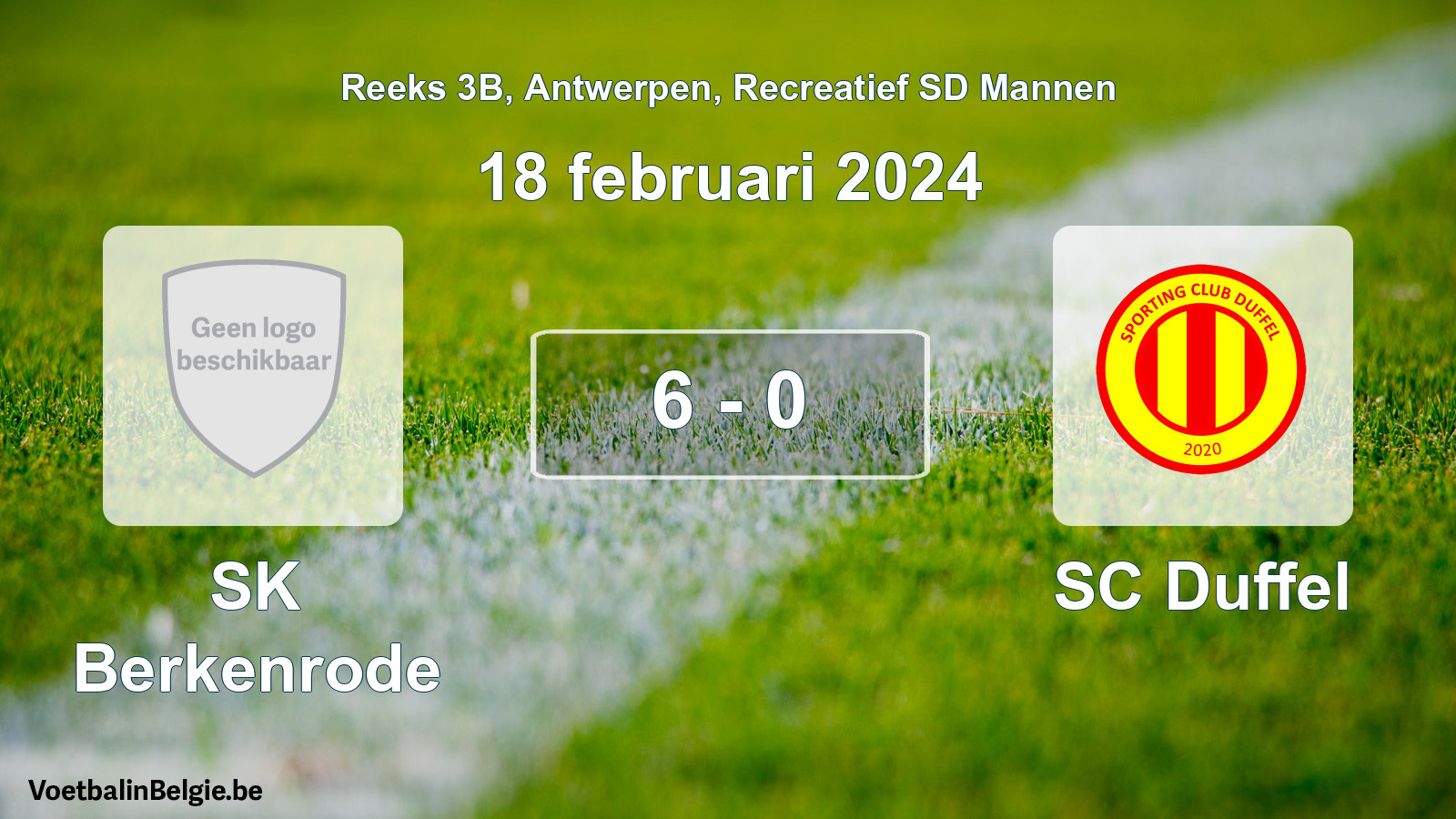 Gespeelde wedstrijd recreatiefvoetbal: SK Berkenrode - SC Duffel 6 - 0 (18 februari 2024)