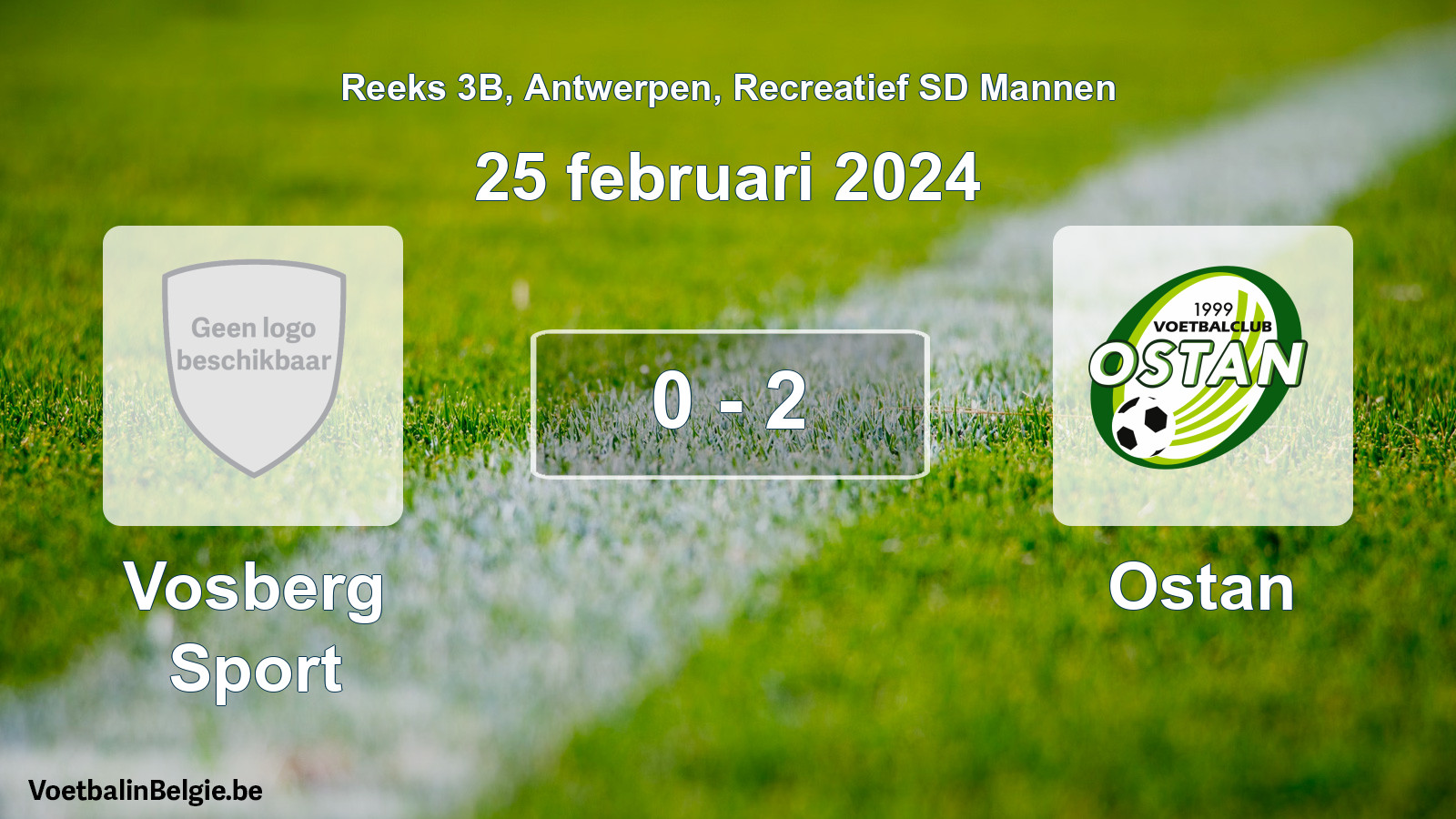Gespeelde wedstrijd recreatiefvoetbal: Vosberg Sport - Ostan 0 - 2 (25 februari 2024)
