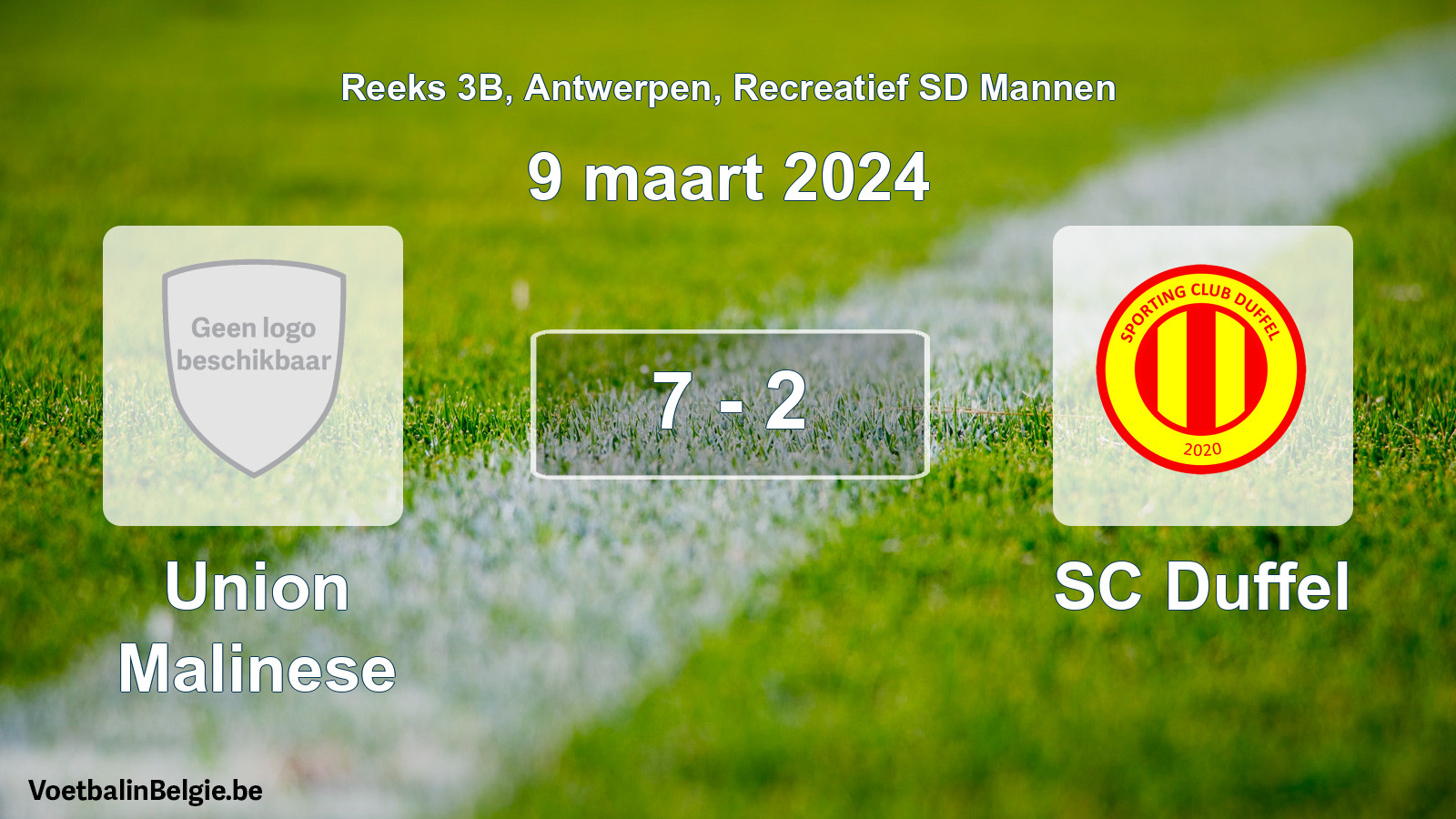 Gespeelde wedstrijd recreatiefvoetbal: Union Malinese - SC Duffel 7 - 2 (9 maart 2024)
