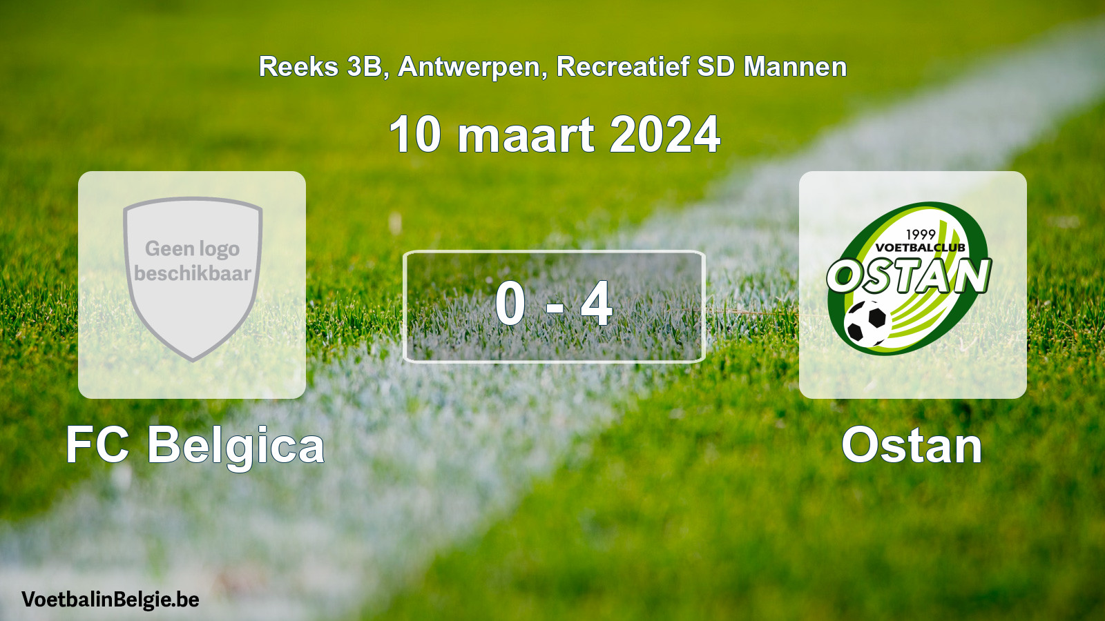Gespeelde wedstrijd recreatiefvoetbal: FC Belgica - Ostan 0 - 4 (10 maart 2024)