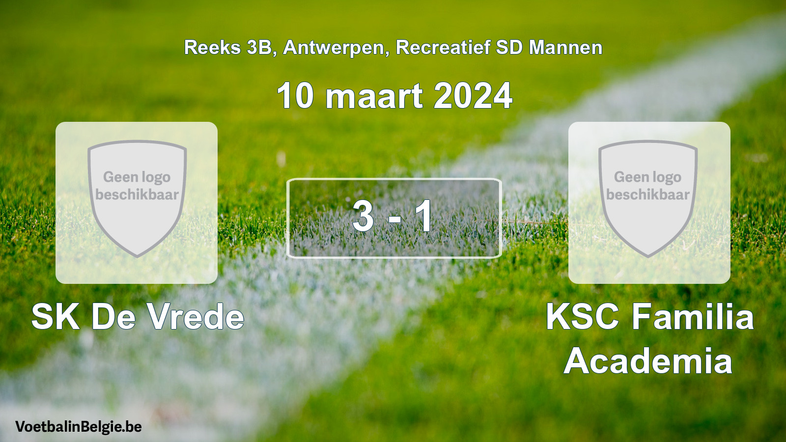 Gespeelde wedstrijd recreatiefvoetbal: SK De Vrede - KSC Familia Academia 3 - 1 (10 maart 2024)