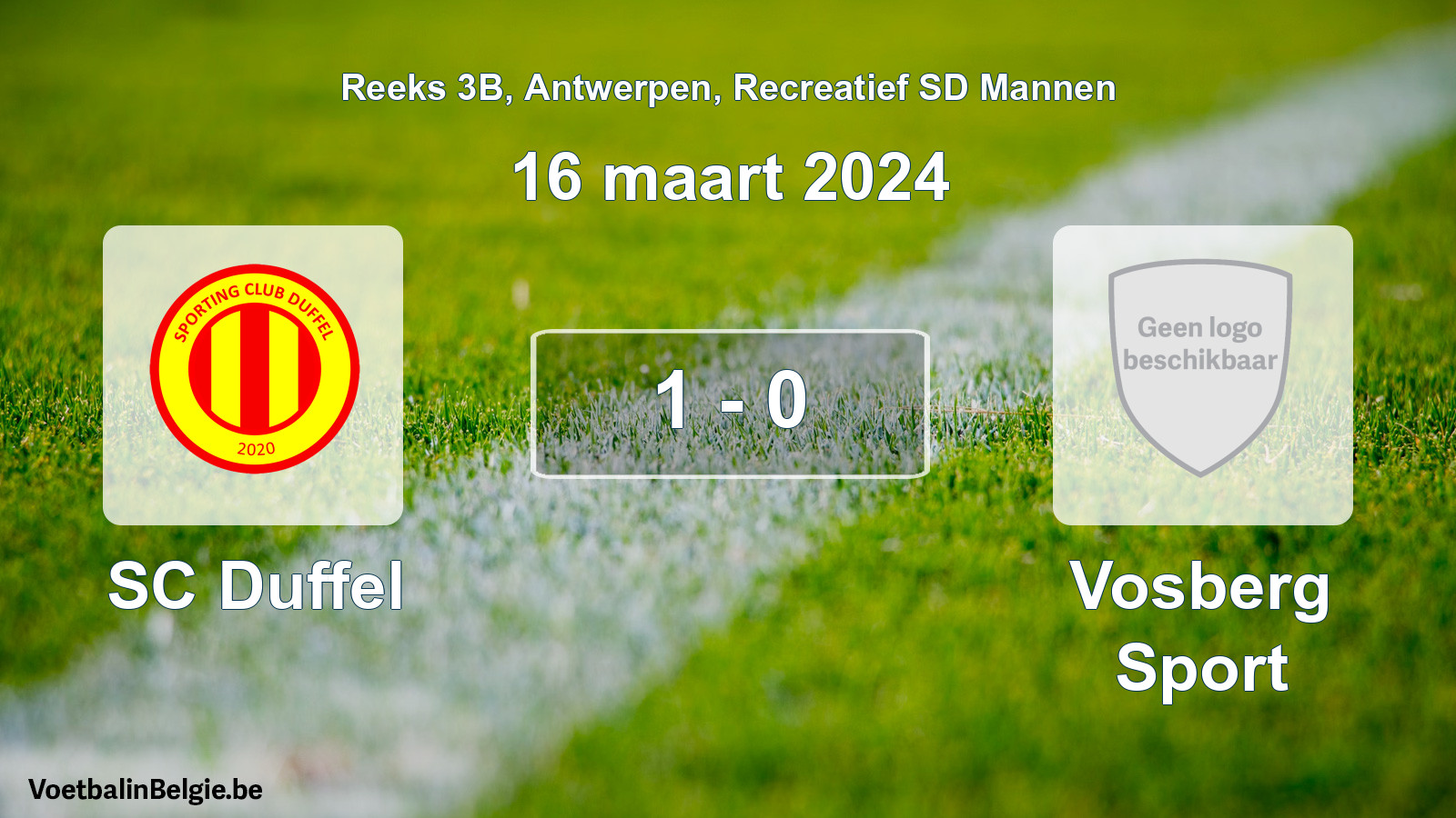 Gespeelde wedstrijd recreatiefvoetbal: SC Duffel - Vosberg Sport 1 - 0 (16 maart 2024)