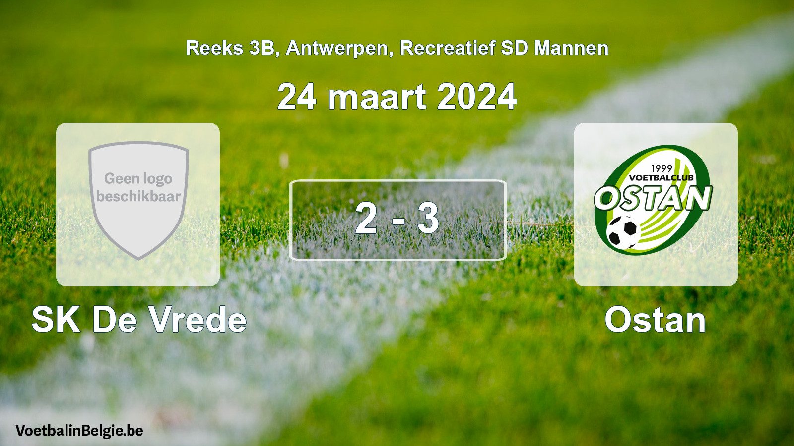 Gespeelde wedstrijd recreatiefvoetbal: SK De Vrede - Ostan 2 - 3 (24 maart 2024)