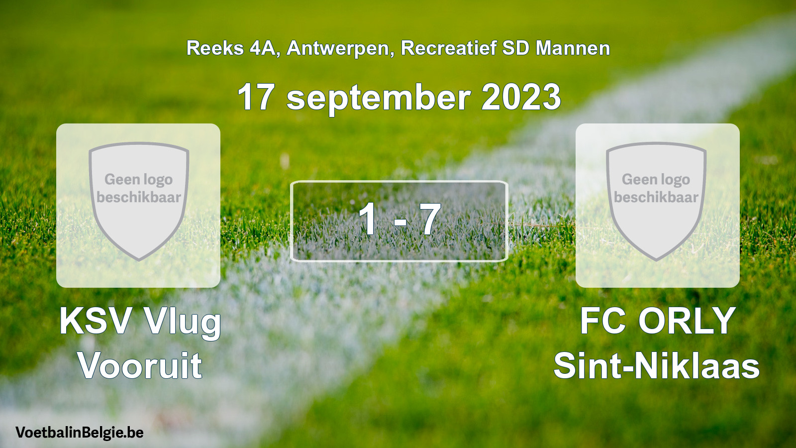 Gespeelde wedstrijd recreatiefvoetbal: KSV Vlug Vooruit - FC ORLY Sint-Niklaas 1 - 7 (17 september 2023)
