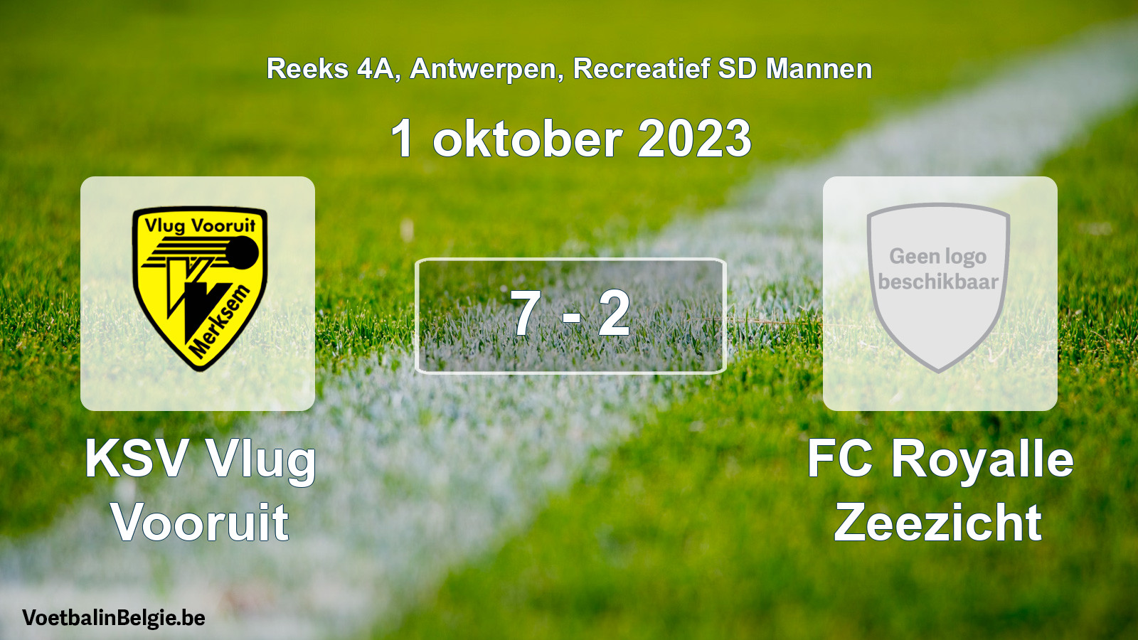 Played match recreational sd men football: KSV Vlug Vooruit - FC Royalle Zeezicht 7 - 2 (1 October 2023)