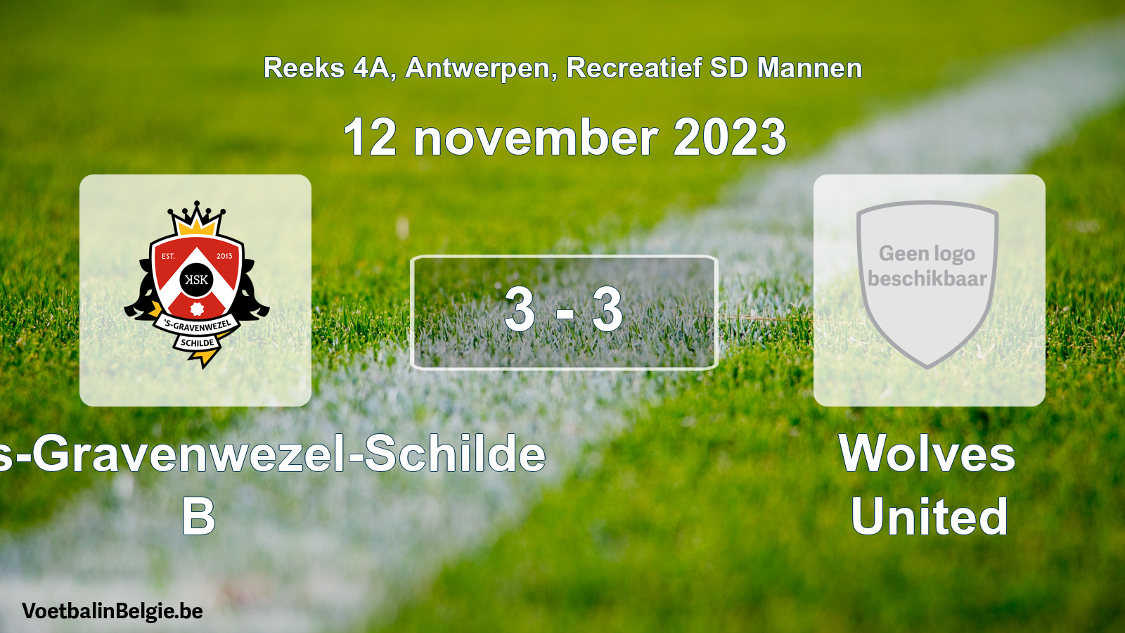 Gespeelde wedstrijd recreatiefvoetbal: KSK 's-Gravenwezel-Schilde B - Wolves United 3 - 3 (12 november 2023)