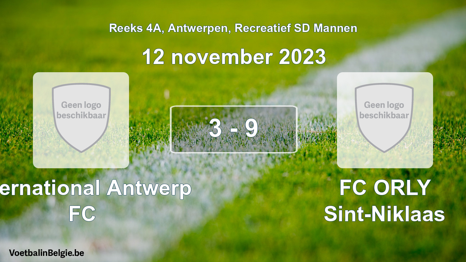 Gespeelde wedstrijd recreatiefvoetbal: International Antwerp FC - FC ORLY Sint-Niklaas 3 - 9 (12 november 2023)