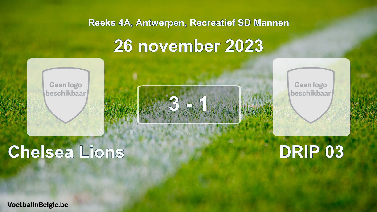 Gespeelde wedstrijd recreatiefvoetbal: Chelsea Lions - DRIP 03 3 - 1 (26 november 2023)