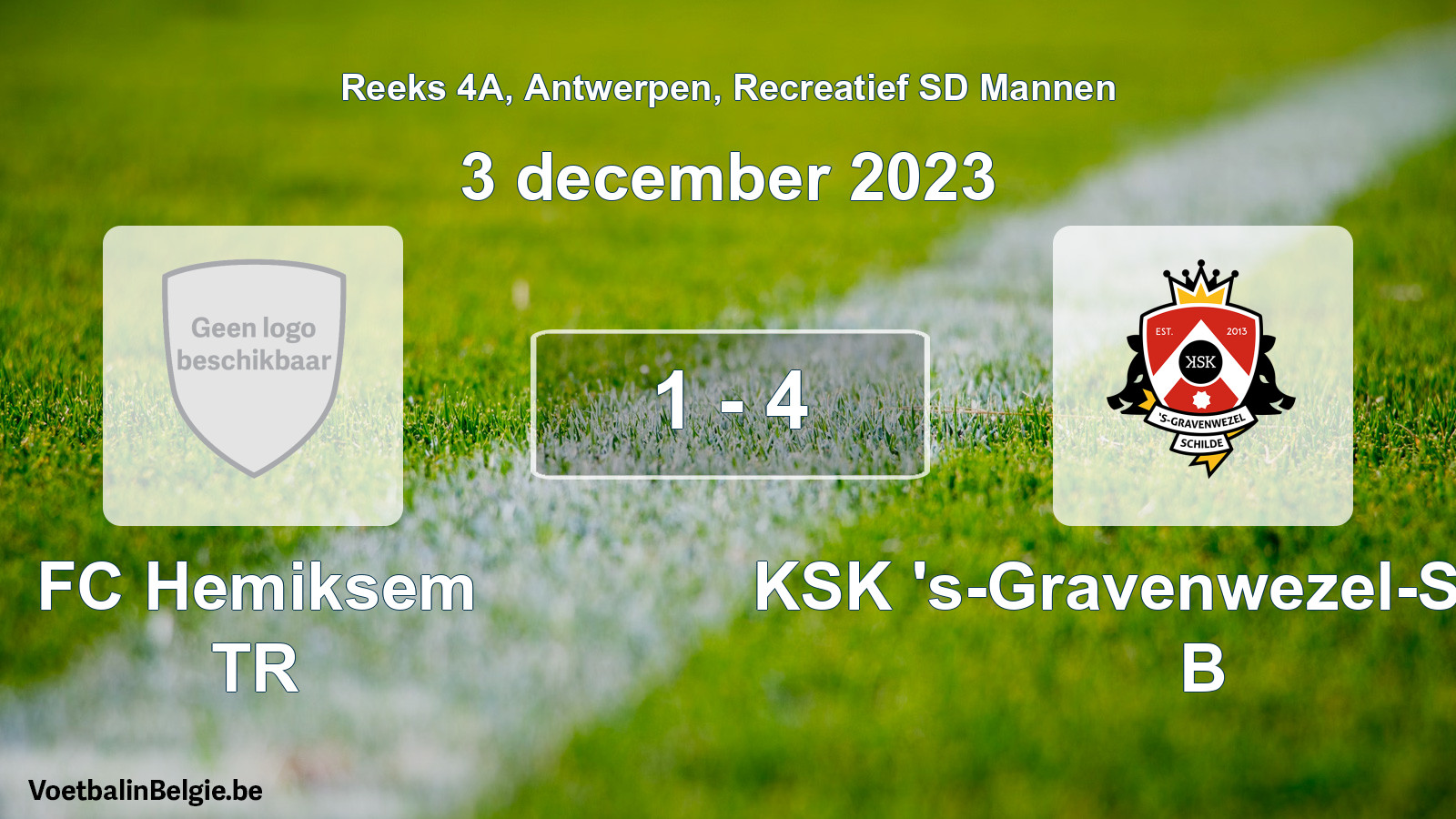 Gespeelde wedstrijd recreatiefvoetbal: FC Hemiksem TR - KSK 's-Gravenwezel-Schilde B 1 - 4 (3 december 2023)