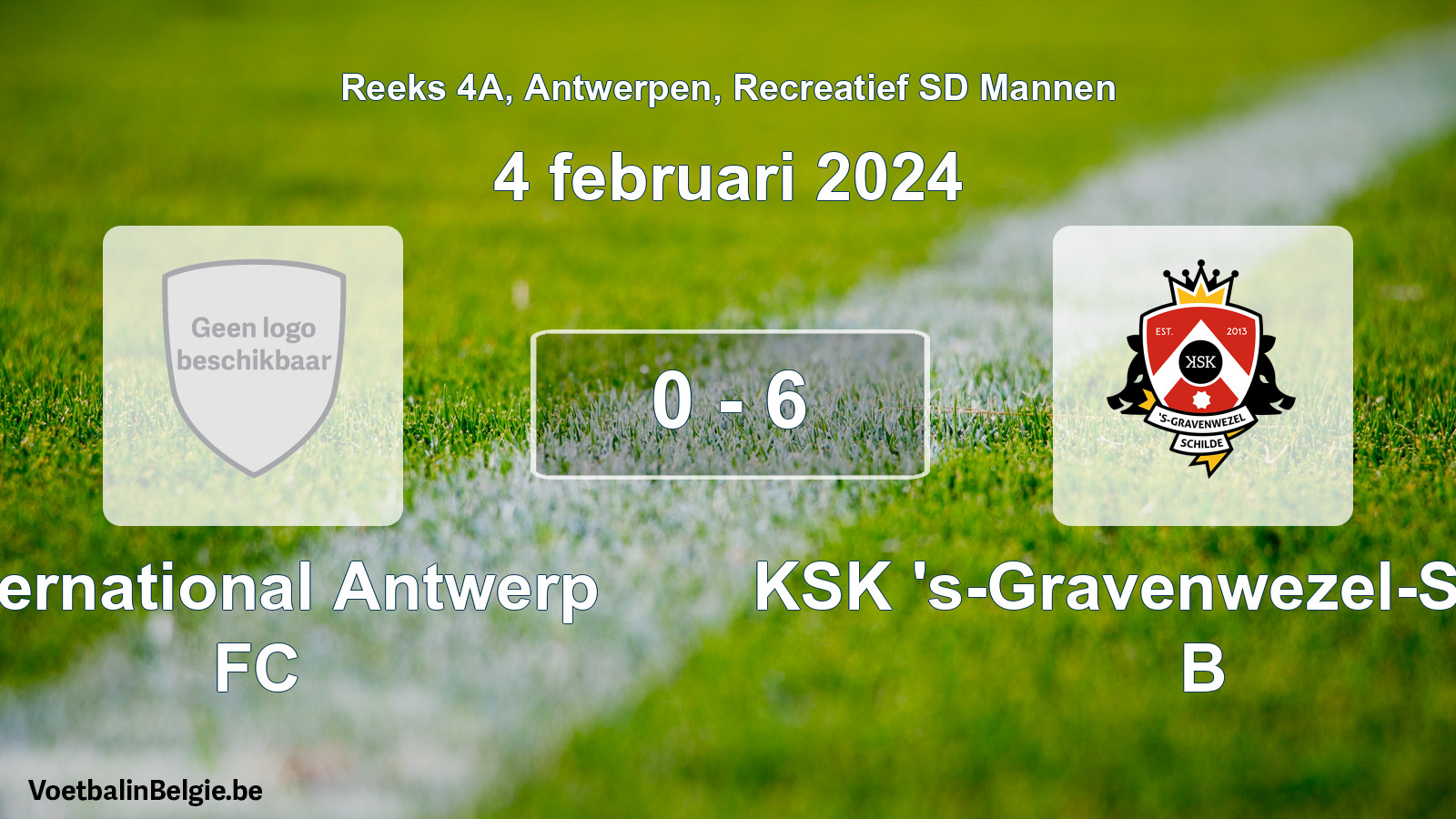 Gespeelde wedstrijd recreatiefvoetbal: International Antwerp FC - KSK 's-Gravenwezel-Schilde B 0 - 6 (4 februari 2024)