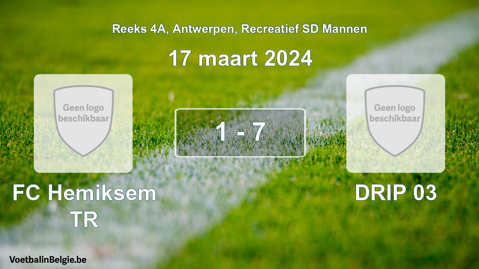 Gespeelde wedstrijd recreatiefvoetbal: FC Hemiksem TR - DRIP 03 1 - 7 (17 maart 2024)