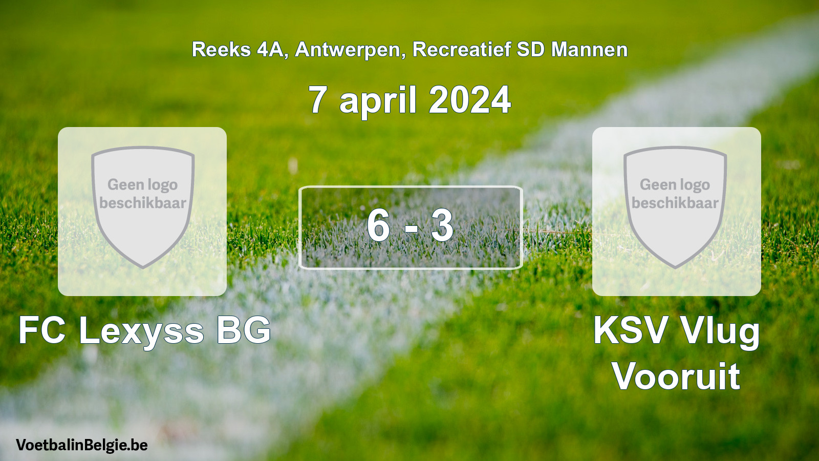 Gespeelde wedstrijd recreatiefvoetbal: FC Lexyss BG - KSV Vlug Vooruit 6 - 3 (7 april 2024)