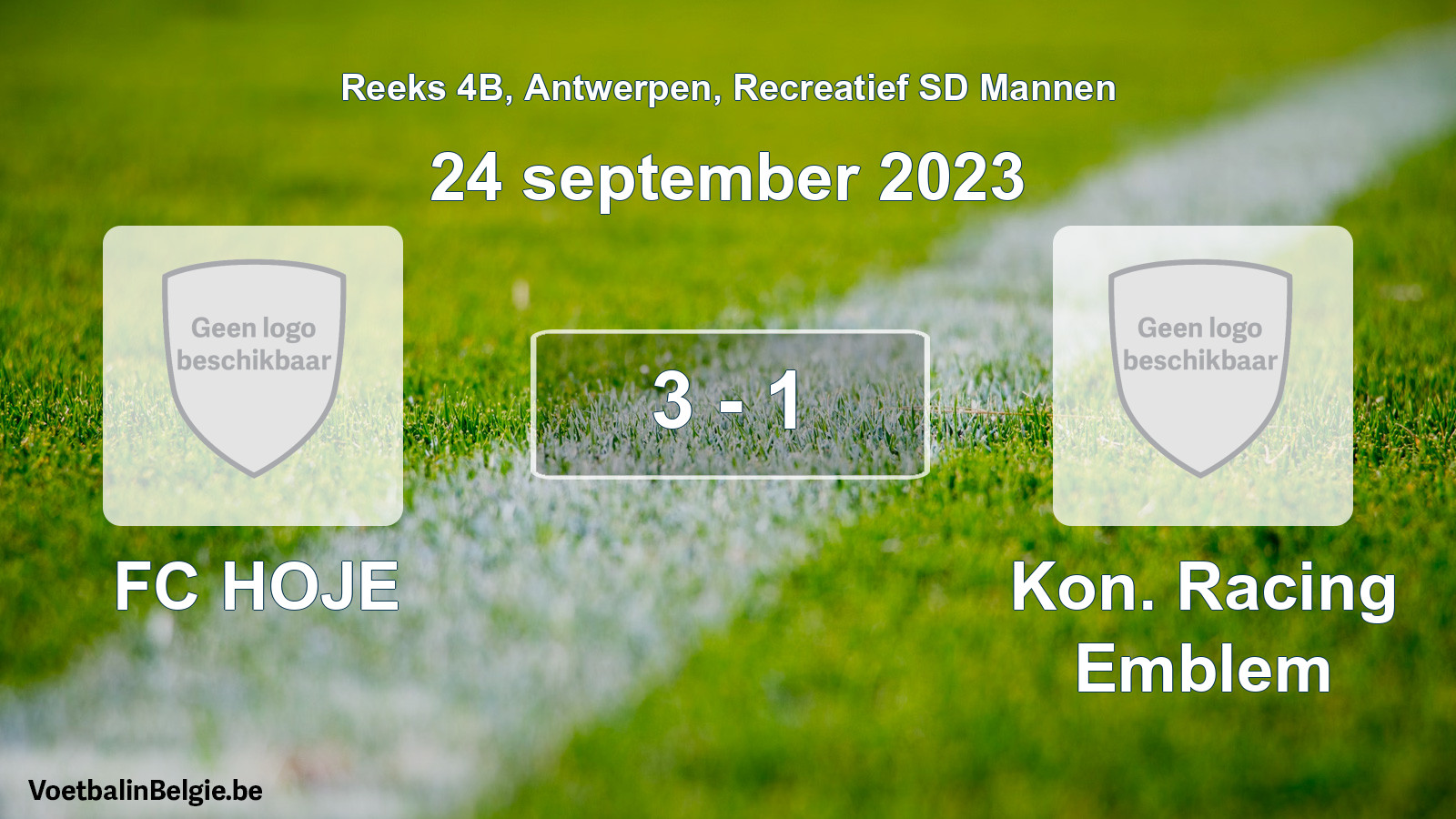 Gespeelde wedstrijd recreatiefvoetbal: FC HOJE - Kon. Racing Emblem 3 - 1 (24 september 2023)