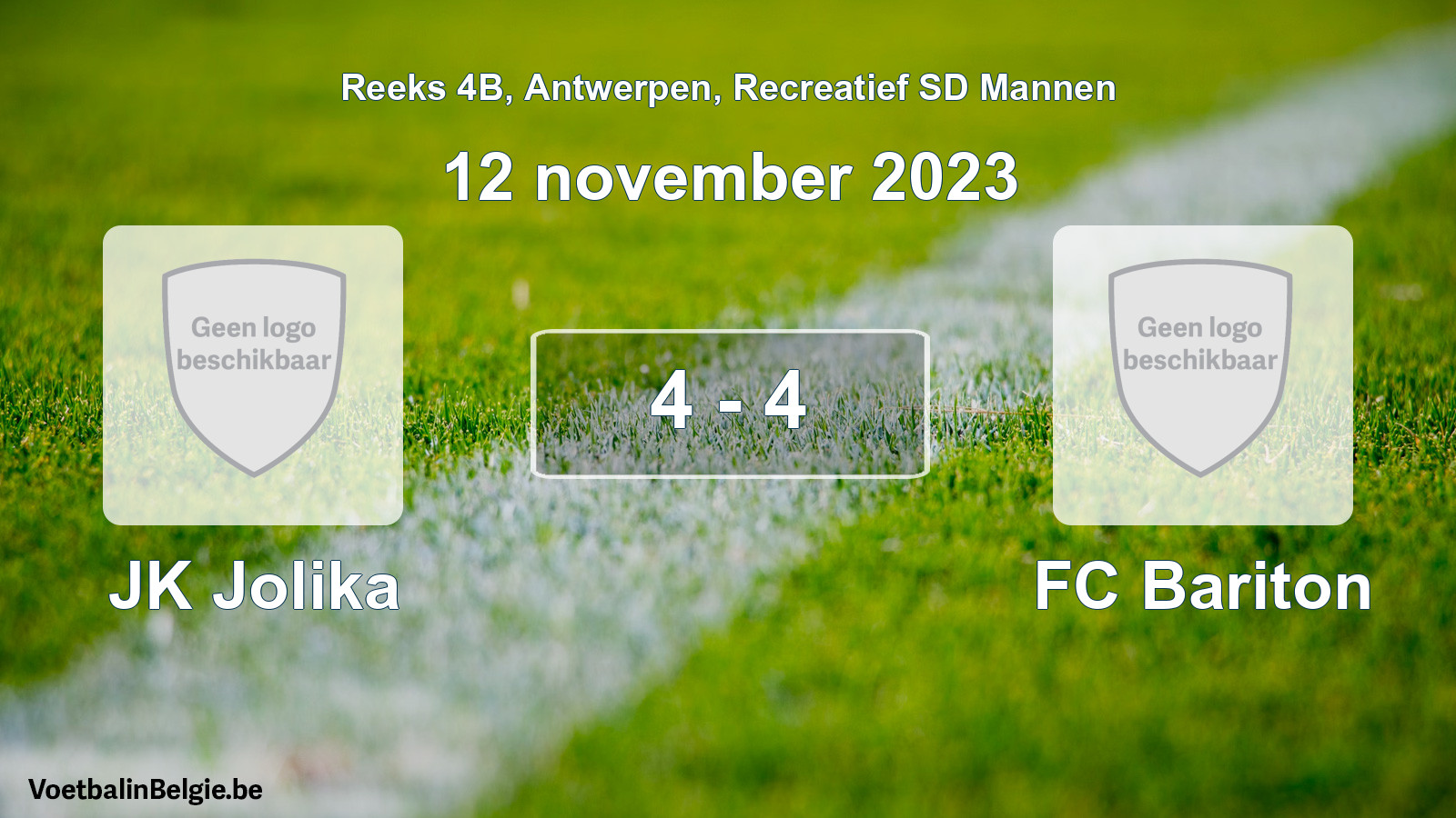 Gespeelde wedstrijd recreatiefvoetbal: JK Jolika - FC Bariton 4 - 4 (12 november 2023)