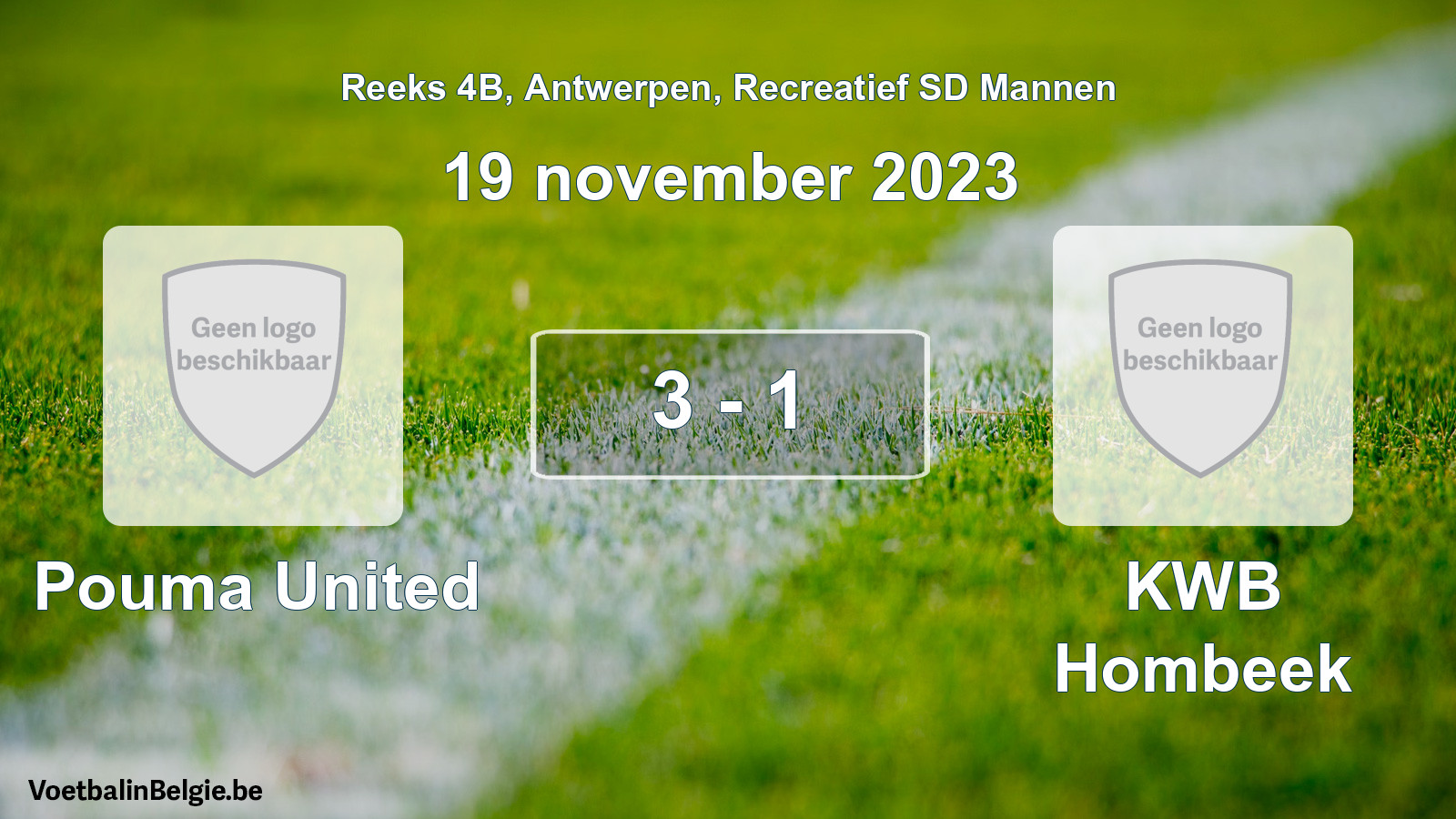Gespeelde wedstrijd recreatiefvoetbal: Pouma United - KWB Hombeek 3 - 1 (19 november 2023)