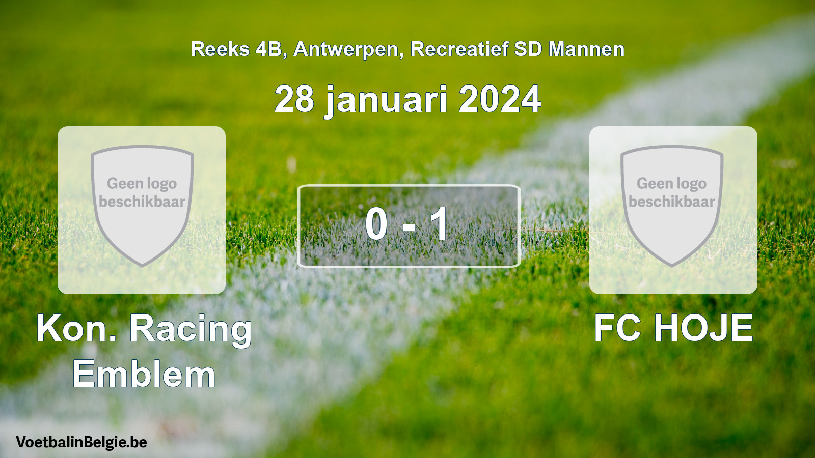 Gespeelde wedstrijd recreatiefvoetbal: Kon. Racing Emblem - FC HOJE 0 - 1 (28 januari 2024)