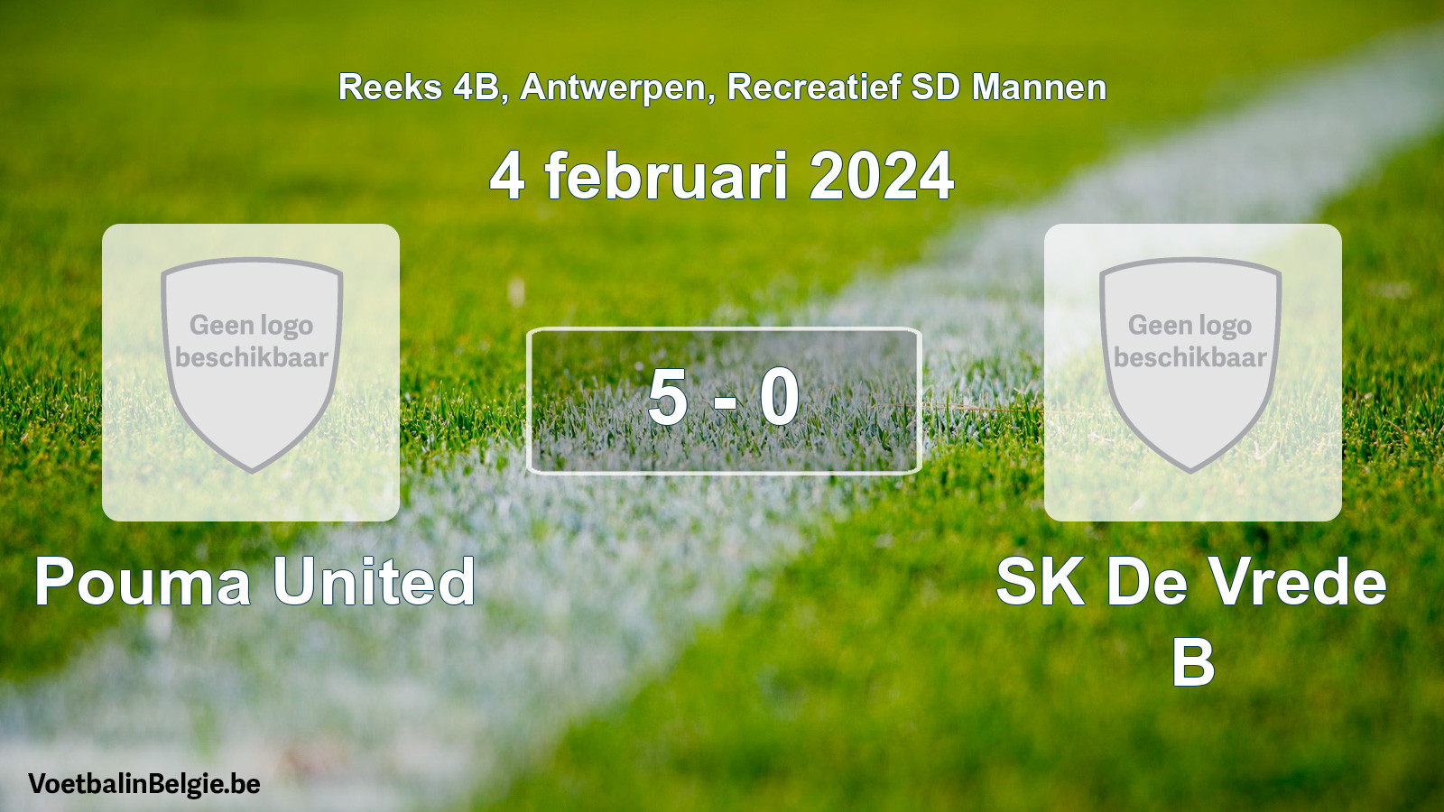 Gespeelde wedstrijd recreatiefvoetbal: Pouma United - SK De Vrede B 5 - 0 (4 februari 2024)