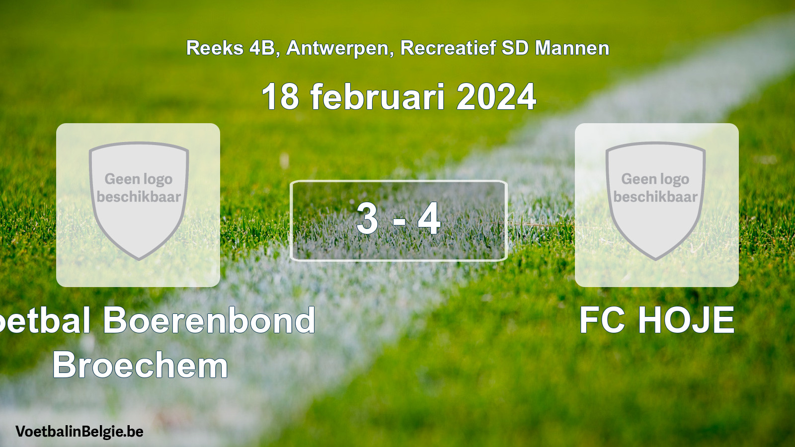Played match recreational sd men football: Voetbal Boerenbond Broechem - FC HOJE 3 - 4 (18 February 2024)