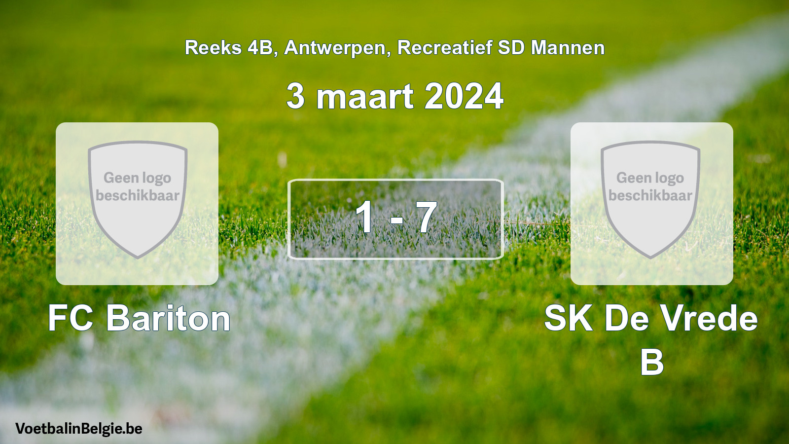 Gespeelde wedstrijd recreatiefvoetbal: FC Bariton - SK De Vrede B 1 - 7 (3 maart 2024)