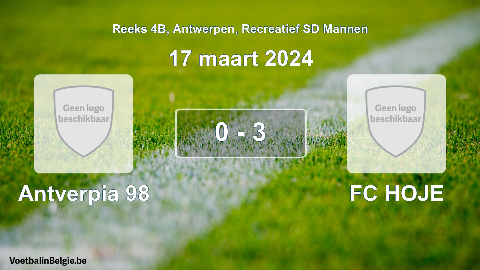 Gespeelde wedstrijd recreatiefvoetbal: Antverpia 98 - FC HOJE 0 - 3 (17 maart 2024)
