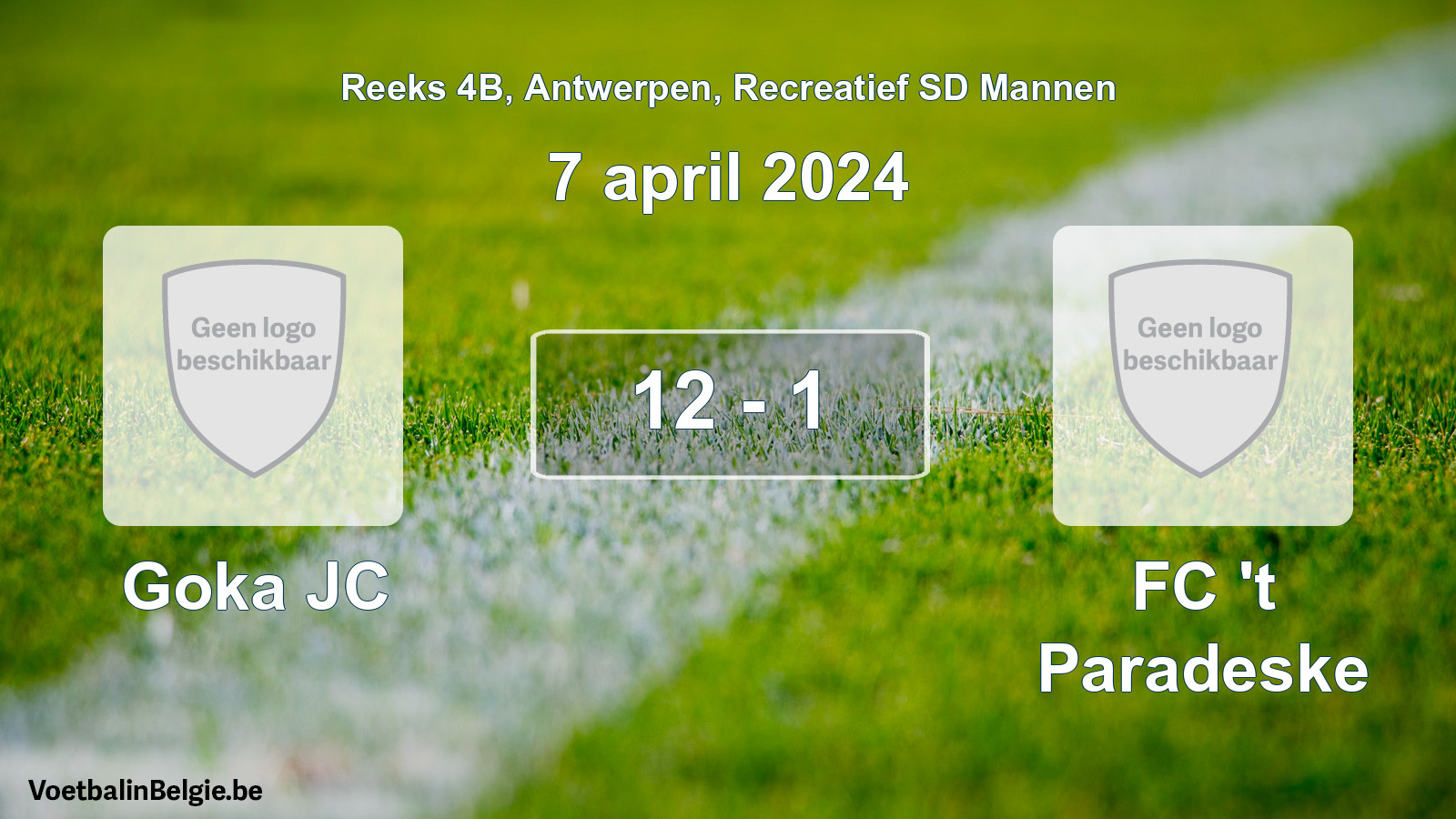 Gespeelde wedstrijd recreatiefvoetbal: Goka JC - FC 't Paradeske 12 - 1 (7 april 2024)