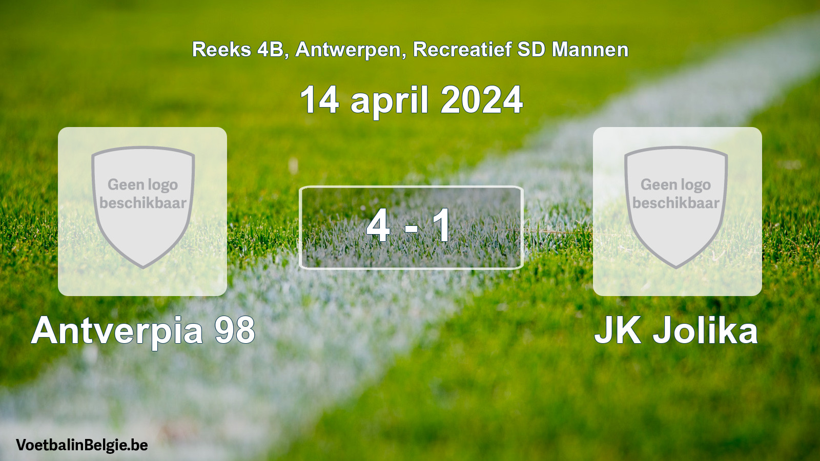 Gespeelde wedstrijd recreatiefvoetbal: Antverpia 98 - JK Jolika 4 - 1 (14 april 2024)