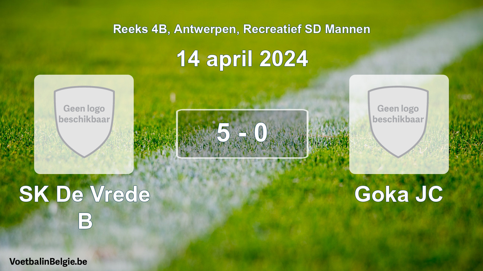 Gespeelde wedstrijd recreatiefvoetbal: SK De Vrede B - Goka JC 5 - 0 (14 april 2024)
