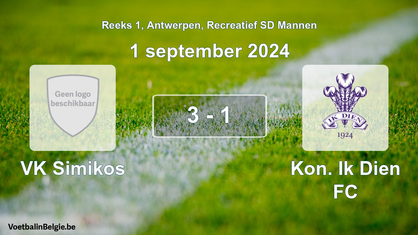 Gespeelde wedstrijd recreatiefvoetbal: VK Simikos - Kon. Ik Dien FC 3 - 1 (1 september 2024)