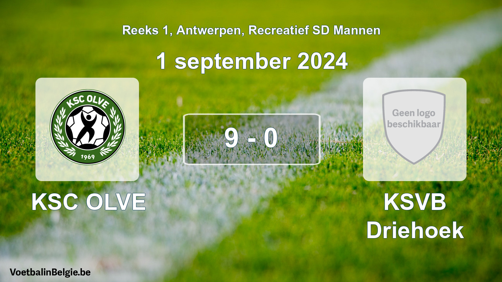 Gespeelde wedstrijd recreatiefvoetbal: KSC OLVE - KSVB Driehoek 9 - 0 (1 september 2024)