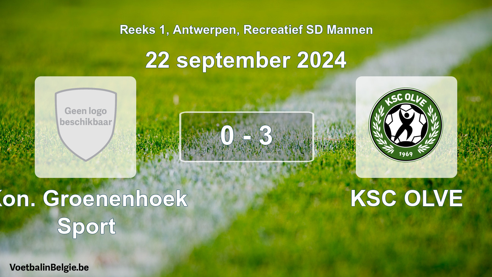 Gespeelde wedstrijd recreatiefvoetbal: Kon. Groenenhoek Sport - KSC OLVE 0 - 3 (22 september 2024)