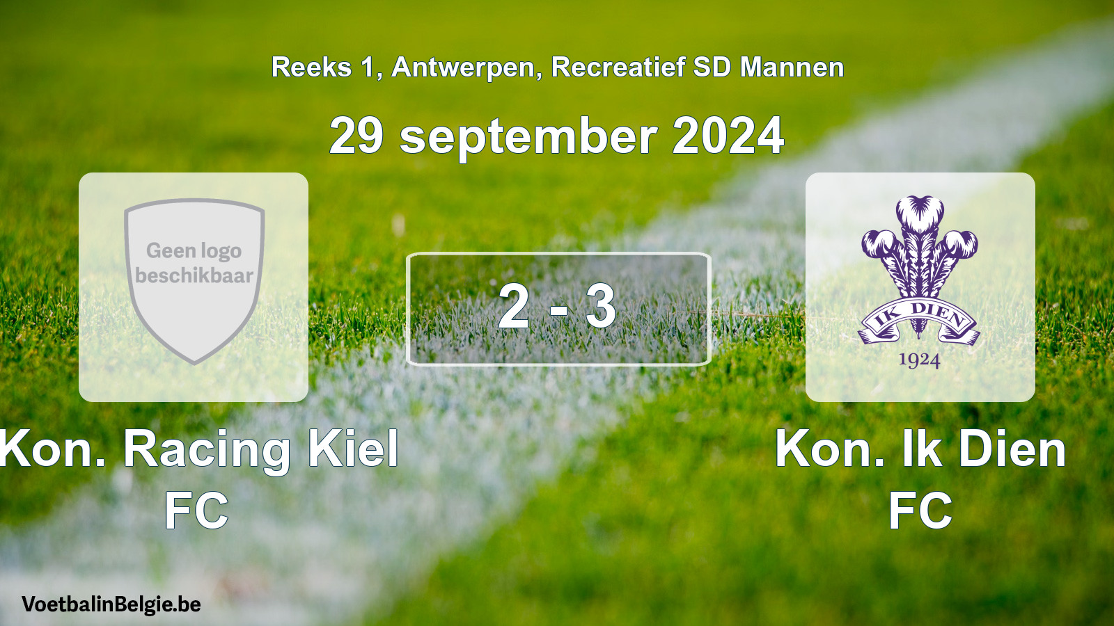 Gespeelde wedstrijd recreatiefvoetbal: Kon. Racing Kiel FC - Kon. Ik Dien FC 2 - 3 (29 september 2024)