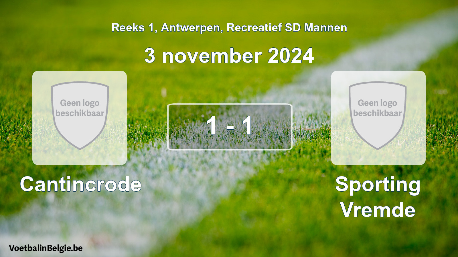 Gespeelde wedstrijd recreatiefvoetbal: Cantincrode - Sporting Vremde 1 - 1 (3 november 2024)