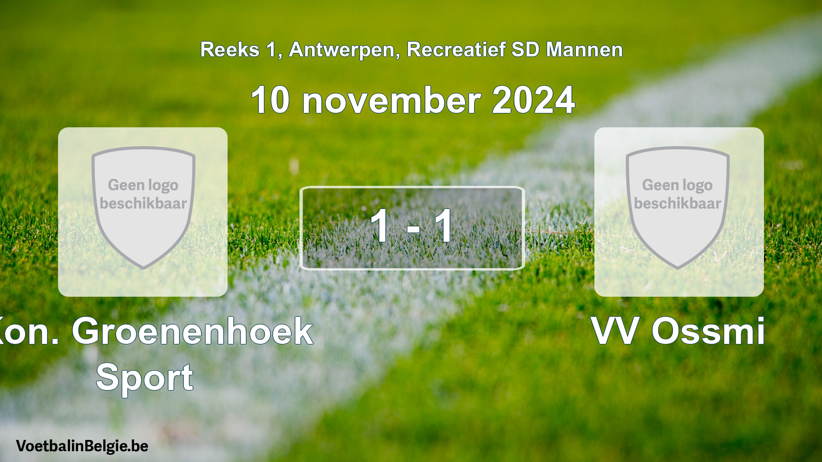 Gespeelde wedstrijd recreatiefvoetbal: Kon. Groenenhoek Sport - VV Ossmi 1 - 1 (10 november 2024)