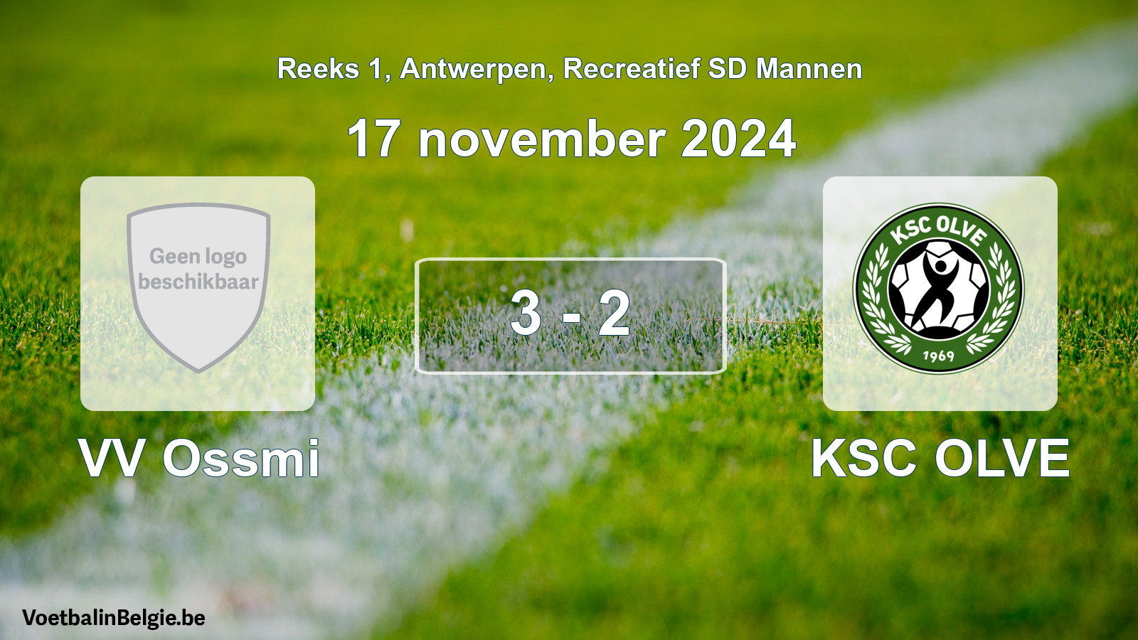 Gespeelde wedstrijd recreatiefvoetbal: VV Ossmi - KSC OLVE 3 - 2 (17 november 2024)
