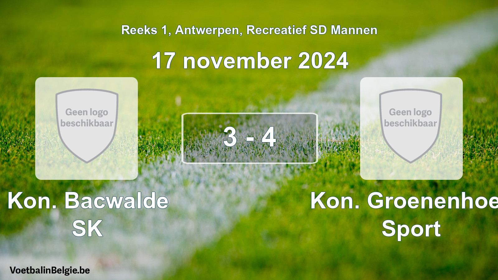 Gespeelde wedstrijd recreatiefvoetbal: Kon. Bacwalde SK - Kon. Groenenhoek Sport 3 - 4 (17 november 2024)