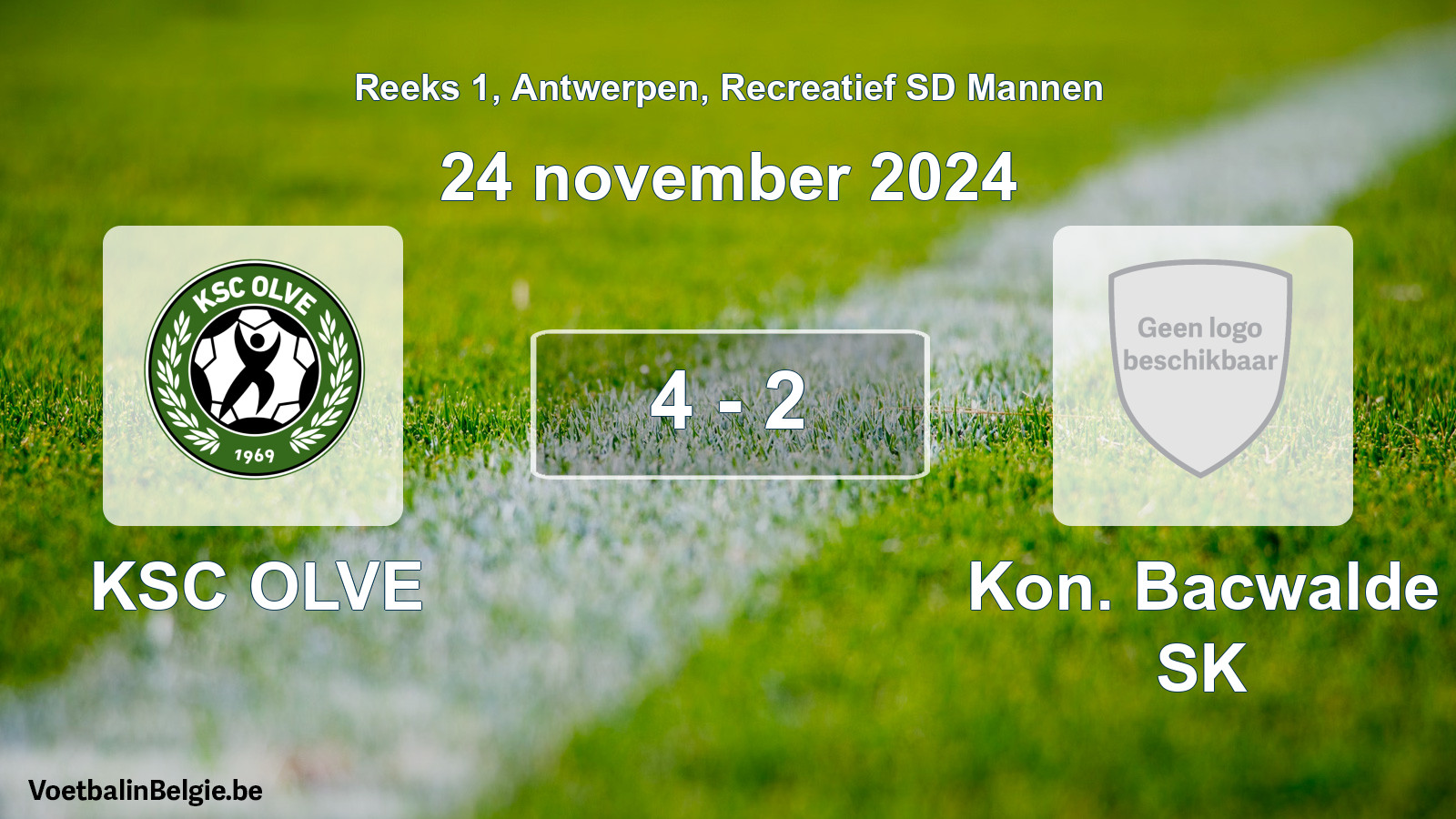 Gespeelde wedstrijd recreatiefvoetbal: KSC OLVE - Kon. Bacwalde SK 4 - 2 (24 november 2024)