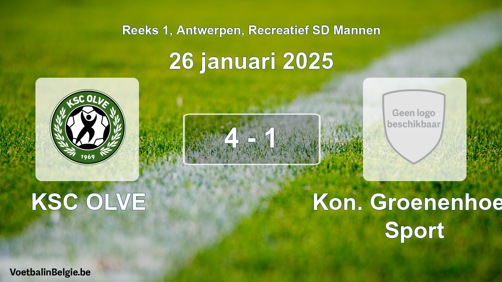 Gespeelde wedstrijd recreatiefvoetbal: KSC OLVE - Kon. Groenenhoek Sport 4 - 1 (26 januari 2025)