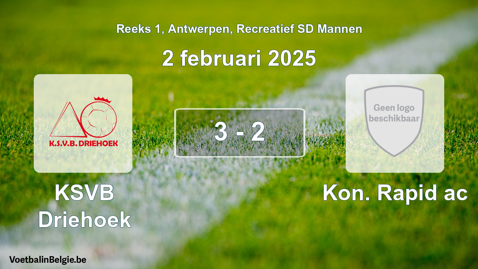 Played match recreational sd men football: KSVB Driehoek - Kon. Rapid ac 3 - 2 (2 February 2025)