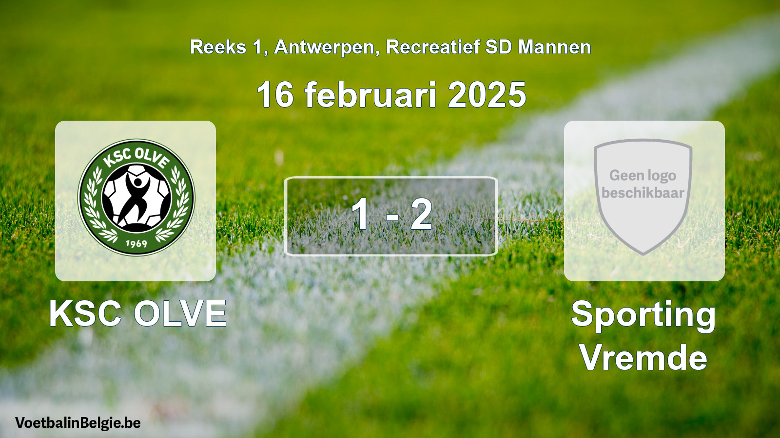 Gespeelde wedstrijd recreatiefvoetbal: KSC OLVE - Sporting Vremde 1 - 2 (16 februari 2025)